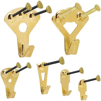 Produktbild von 130 goldene Bilderrahmenhaken mit Nägeln, Wandmontage 10-100 lb, Komplettset.