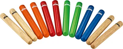 Produktbild von Nino Percussion Wood Claves Instrumente - 6 Paar Klanghölzer Set für Kinder ab 3 Jahren - Musikinstrument - Siam Eiche, Mehrfarbig (NINO502-MC)