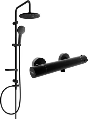 Immagine prodotto di Mexen Erik set doccia esterno con soffione e miscelatore doccia termostatico Kai, nero - 77100205-70