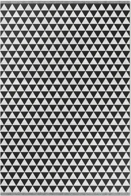 Produktbild von Geometrisches Muster aus Dreiecken, Stoffimitat – Vinyl Fußmatte – 60x90 cm – Rutschfest, Pflegeleicht & Langlebig