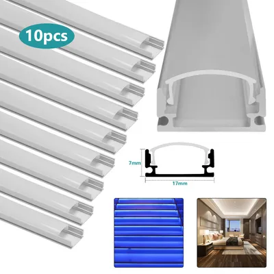 Zdjęcie produktu dla Peviasot 10X, profil aluminiowy LED, 1m, wymiary 17x7mm, profil U, profil aluminiowy do montażu, listwa LED, kanał do taśm LED z osłoną, kolor srebrny, zestaw 10 metrów