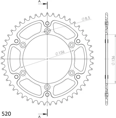 Produktbild von Stealth-Kettenrad Supersprox 520 - 49Z (gold) RST-1512:49-GLD|ID 136,0 LK 156,0 6-Loch