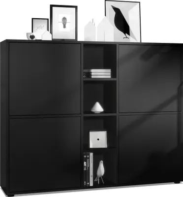 Produktbild von Vladon Highboard Cuba V3,  Germany, Schwarz matt/Schwarz matt - Moderne Anrichte mit 12 Fächern (130,5 x 105,5 x 35,5 cm)