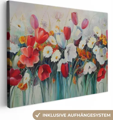 Obrázok produktu pre MuchoWow® - Plátno - Maľba - Olejomaľba - Kvety, nástenná maľba, nástenné dekorácie, obývacia izba, 120x90cm