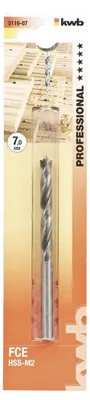 Zdjęcie produktu dla kwb 511907, Wiertarka, Ostroga (wiertło spiralne) wiertło, 7 mm, 109 mm, Płyta wiórowa, Twarde drewno, Plastik, Miękkie drewno, Stal szybkotnąca molibdenowa (HSS-M2)