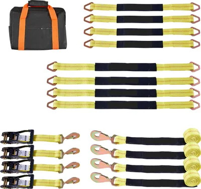 Obrázok produktu pre SucceBuy upevňovací popruh na napínanie kolies (50,8 x 2438,4 mm) s pružinovým hákom, zaťaženie pri pretrhnutí 4540 kg a nosnosť 1512 kg, popruh na upevnenie kolies motocyklov pre vozidlá SUV a prívesy, žltý