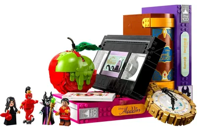 Image de LEGO 43227 Les signes des méchants Disney, collection nostalgique avec des modèles légendaires de VHS et de livres, 4 méchants en mini-figurines, 100 ans de Disney Cadeau pour adultes, femmes, hommes et adolescents