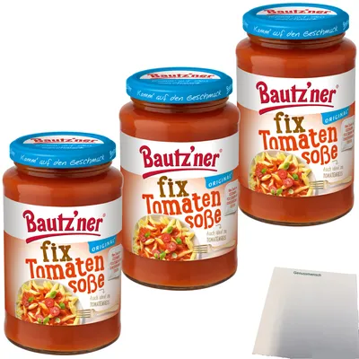 Produktbild von Bautz´ner Fix Tomatensoße schnell und lecker 3er Pack (3x400ml Glas) + usy Block