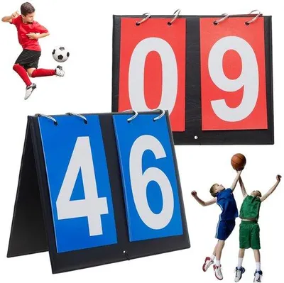 Image de Tableau de score pliable pour sport - de 0 à 99 - Tableau de score numérique pliable - 20,2 x 16,3 cm - Pour basketball, football, badminton, baseball - Couleurs rouge et bleu - Lot de 2