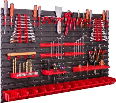 Image de 23 pcs. boîtes empilables mur d'outils 117x78cm kit porte-outils étagère murale étagère d'atelier système de stockage bacs à bec panneaux muraux extra-forts étagère extensible étagère de stockage