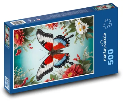Obrázek produktu pro Puzzle 500 Pestrobarevný motýl s květinami - martinpuzzle