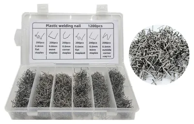 Image de 1 200 clous de réparation en plastique pour pare-chocs de voiture, accompagnés d'une quantité suffisante d'agrafes à chaud et de fil de soudure pour les réparations automobiles