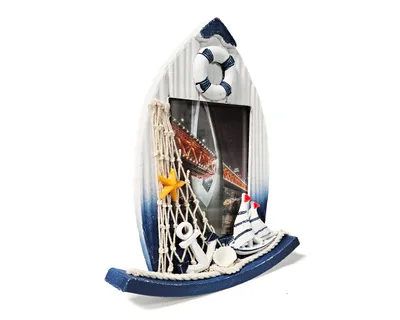 Produktbild von Maritim Bilderrahmen Bootsform Tau Fischernetz Muscheln Schaukelfunktion 02