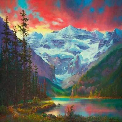Productafbeelding van Diamantmozaïek: Zonsondergang in de bergen, creatieve handwerkset, 30x40 cm