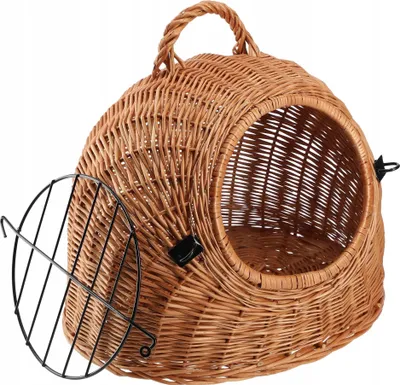 Obrázok produktu pre Prepravný košík pre domáce zvieratá – košík – pletené vlákno – 42 cm – zapínanie na gombík – pre mačky a malé psy – hnedý
