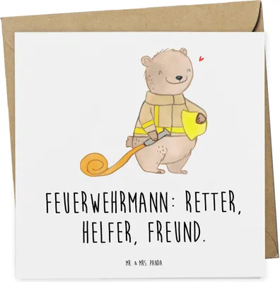 Produktbild von Mr. & Mrs. Panda Grußkarte Feuerwehrmann Rettungsheld - Weiß - Geschenk, Aufmerksamkeit, Feuerwehr, doppelkarte, faltkarte, Bedanken, Klappkarte, Dankeschön, Danke sagen