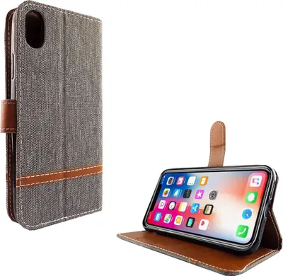 Produktbild von Apple iPhone XS Handy Hülle Schutz-Tasche Case Cover Kartenfach Etui Wallet Grau