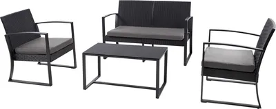 Produktbild von SVITA LOIS XL Poly Rattan Sitzgruppe Gartenmöbel Metall-Garnitur Bistro-Set Tisch Sessel Schwarz