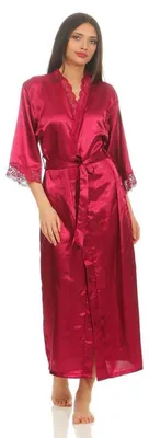 Produktbild von Damen langes Kimono Seidenrobe Morgenmantel; Pupur-Magenta M