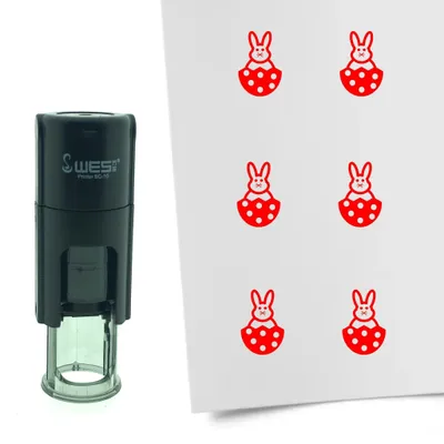 Immagine prodotto di Timbro CombiCraft Coniglietto di Pasqua in uovo rotondo da 10 mm - inchiostro rosso