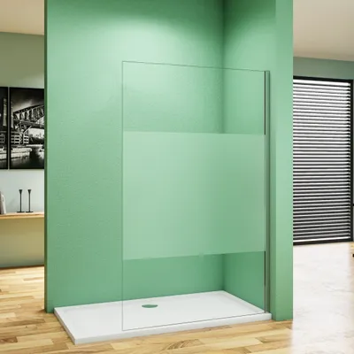 A modern bathroom with a walk-in shower enclosure.