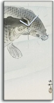 Produktbild von Wanduhr Uhr Wandbild Leinwand 30x60 Malerei Asiatische Tier Fische Kunst - weiße Hände