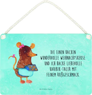 Produktbild von Mr. & Mrs. Panda Schild Maus Kekse DIN A4 - Eisblau - Geschenk, Winter, Weihnachten, Weihnachtsbäckerei, wandtafel, Plätzchen, Dekobrett, Wandbild Holz, Türschild