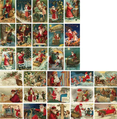 Produktbild von 30 Vintage-Weihnachtskarten mit verschiedenen Festtagsmotiven, Postkarten ohne Gebrauchsspuren auf der Rückseite, Retro-Weihnachtskarten als Geschenk