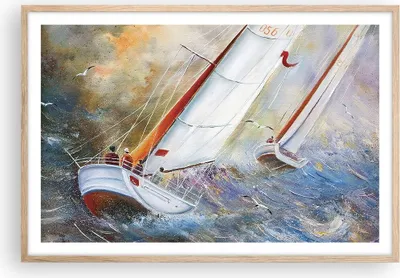Produktbild von Gerahmtes Poster - Rahmen in heller Eiche - Segelboot Bild Regatta - 91,5x61 cm - Wand Bild - Wanddeko - Wandbilder - Wandposter - Bilderrahmen - Bilder - Kunstdruck - Wandbild - P2NAA91x61-4134