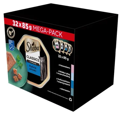 Zdjęcie produktu dla Sheba Classics Rybne Smaki W Terynie 32x85g Mokra Karma Pełnoporcjowa Dla Dorosłych Kotów