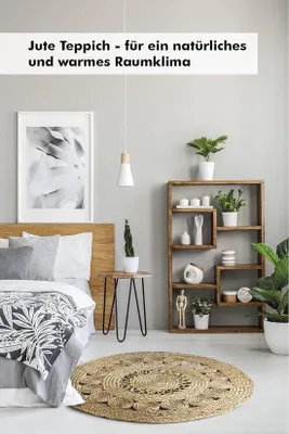 Obrázek produktu pro Kruhový jutový koberec, béžový, 80 cm, styl boho, přírodní produkt