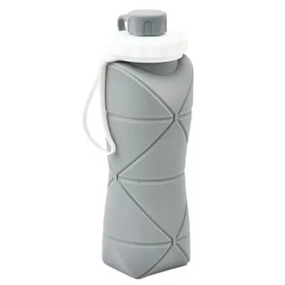 Produktbild von 600 ml Faltbare Trinkflasche aus Silikon grau, Faltbare Wasserflasche für Camping - FOLDSIP