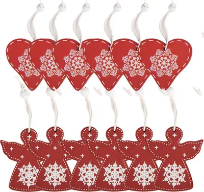 Produktbild von Clayre & Eef Weihnachts-Anhänger 12er-Set Herz 13x13 cm Rot Holz