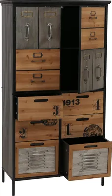 Obrázek produktu pro Lékárenská komoda HWC-O80, skříňka s vysokými zásuvkami, vintage ošuntělý vzhled 136x73x35cm, přírodní kovový vzhled
