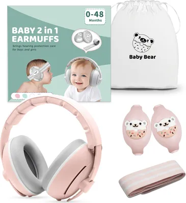 Produktbild von Youha Gehörschutzset - Gehörschutz geeignet für Babys und Kleinkinder (0-4 Jahre) - 2-in-1 Set - Anti-Rutsch- und Klettverschluss - Farbe: Rosa