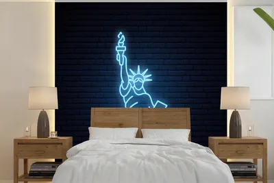 Produktbild von MuchoWow® Fototapete für Wohnzimmer oder Schlafzimmer Wandtapete Vinyl Motivtapete New York - Wappen - Freiheitsstatue - 300x300 cm - Wanddekoration