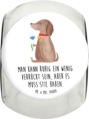 Produktbild von Mr. & Mrs. Panda Leckerli Glas Hund Blume L 870ml - Weiß - Geschenk, Aufbewahrungsdose, Dose, Hunde, Vorratsbehälter, Keksdose, Haha, Sprüche, Hundespruch, Bonbonglas