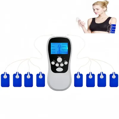 Produktbild von TENS Gerät EMS Massagegerät, 8 Modi 15 Intensitätsstufen, wiederaufladbar, Muskelentspannung & Schmerzrelief für Rücken, Nacken & Beine, 8 Pflaster