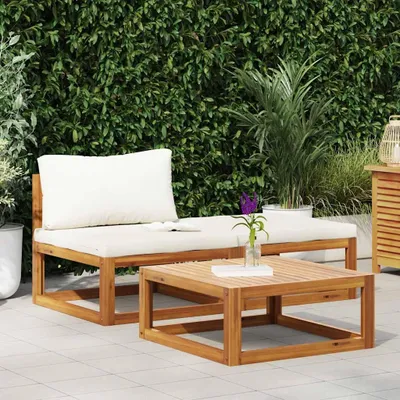 Image de vidaXL Ensemble de salon de jardin 3 pièces avec coussins crème Bois massif Acacia