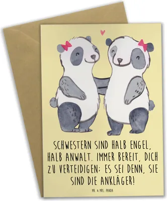 Produktbild von Mr. & Mrs. Panda Glückwunschkarte Schwesternwunder - Gelb Pastell - Geschenk, Familienmitglieder, dankeskarten, Geschwisterliebe, liebe unter geschwistern, Grußkarten