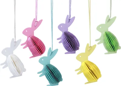 Produktbild von Bunte Waben Osterhasen 6er-Set zum Hängen, Frühlingsdeko, Osterstrauch Dekofiguren, 5x3x8cm, 6 Stück