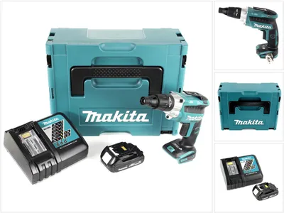 Obrázok produktu pre Makita DFS 251 Y1J-D 18 V Li-Ion bezkartáčový skrutkovač na sadrokartón v balení Makpac s 1x batériou BL1815N 1,5 Ah a nabíjačkou DC18RC