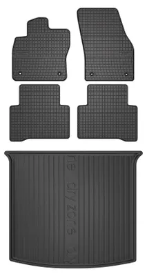 Image de Tapis en caoutchouc + bac de coffre pour Volkswagen Touran II 2016- (monospace, 5 places) – 5 pièces, noirs, sur mesure