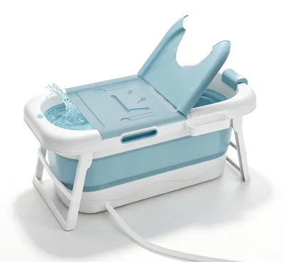 Produktbild von UISEBRT Faltbadewanne 118x61x53cm, PP TPE Silikon Badewanne mit abnehmbarem Deckel und rutschfesten Griffen, platzsparend zusammenklappbar, bis 110 kg belastbar