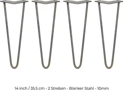 Produktbild von SKISKI Legs  4 x 2 Streben Hairpin-Legs Haarnadelbeine Haar-Nadel-Beine Haarnadel-Beine Tischbeine Stuhlbeine Möbelbeine Möbelfüße Haarnadel-Tischbeine 35.5cm L  10mm D Rohstahl