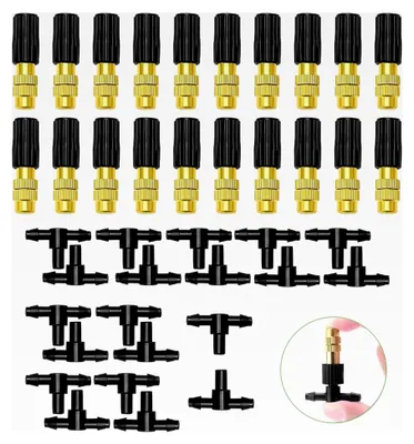 Produktbild von 20 Stück Bewässerungsdüsen aus Kupfer, einstellbar, mit 20 T-Anschlüssen für Rasen, Garten, Gewächshaus, Bewässerung, Kühlung