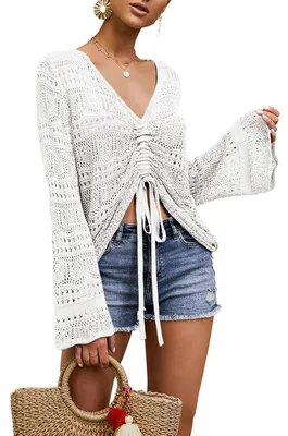 Produktbild von Häkeltop für Damen,Strandkleid,Überwurf mit Kordelzug,Oversize-Schnürponcho