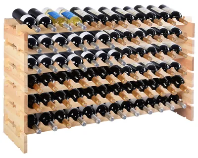 Weinregal stapelbar für 72 Flaschen, Kiefernholz, 119x29x72 cm