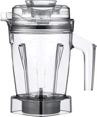 A clear studio shot of a blender jar.