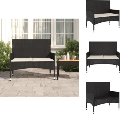 Produktbild von vidaXL Gartenbank 2-Sitzer mit Kissen Schwarz Poly Rattan -  Gartenbänke